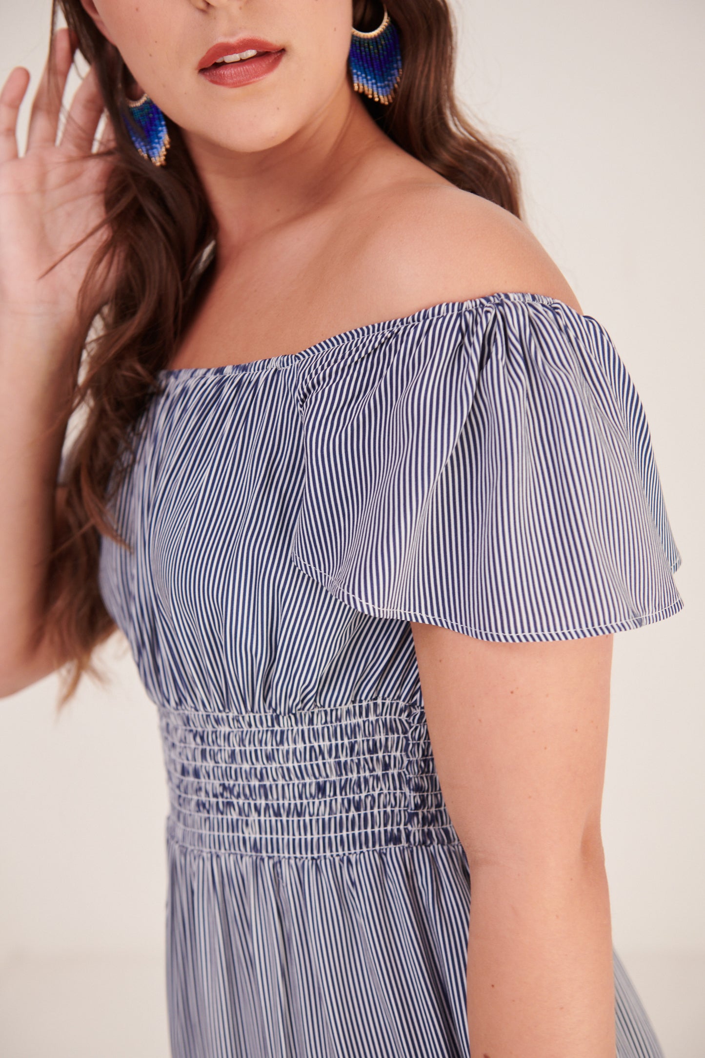 Ophelia Dress Navy Thin Stripe