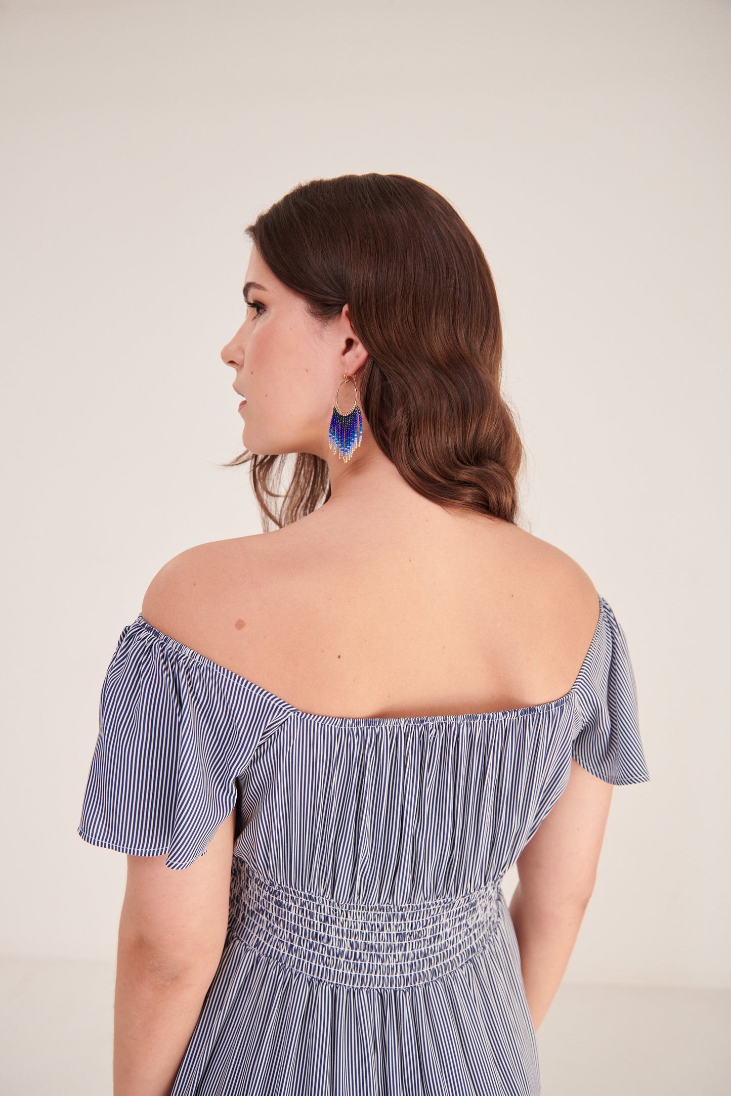 Ophelia Dress Navy Thin Stripe