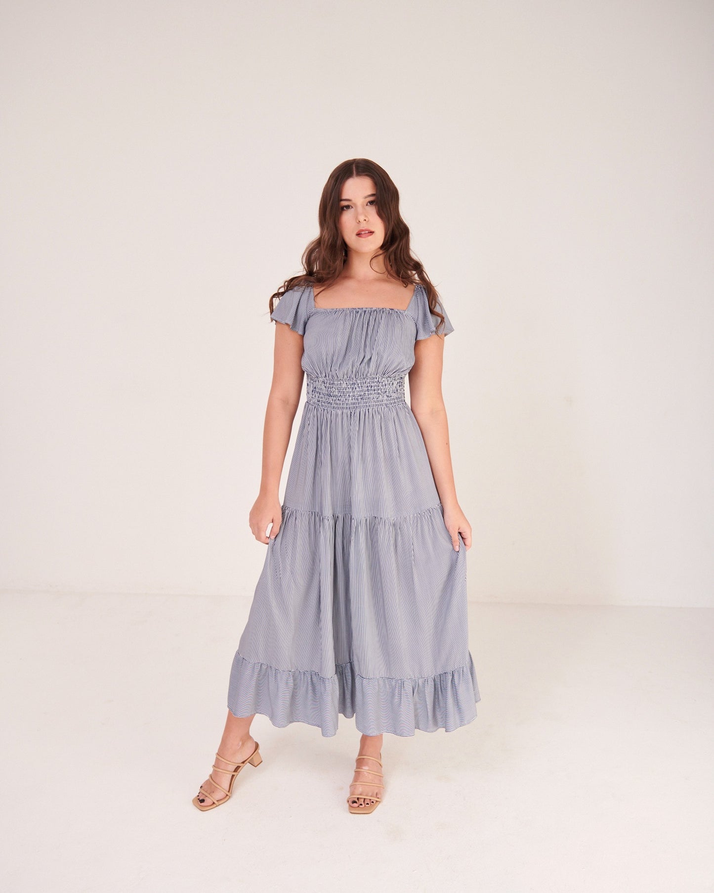 Ophelia Dress Navy Thin Stripe