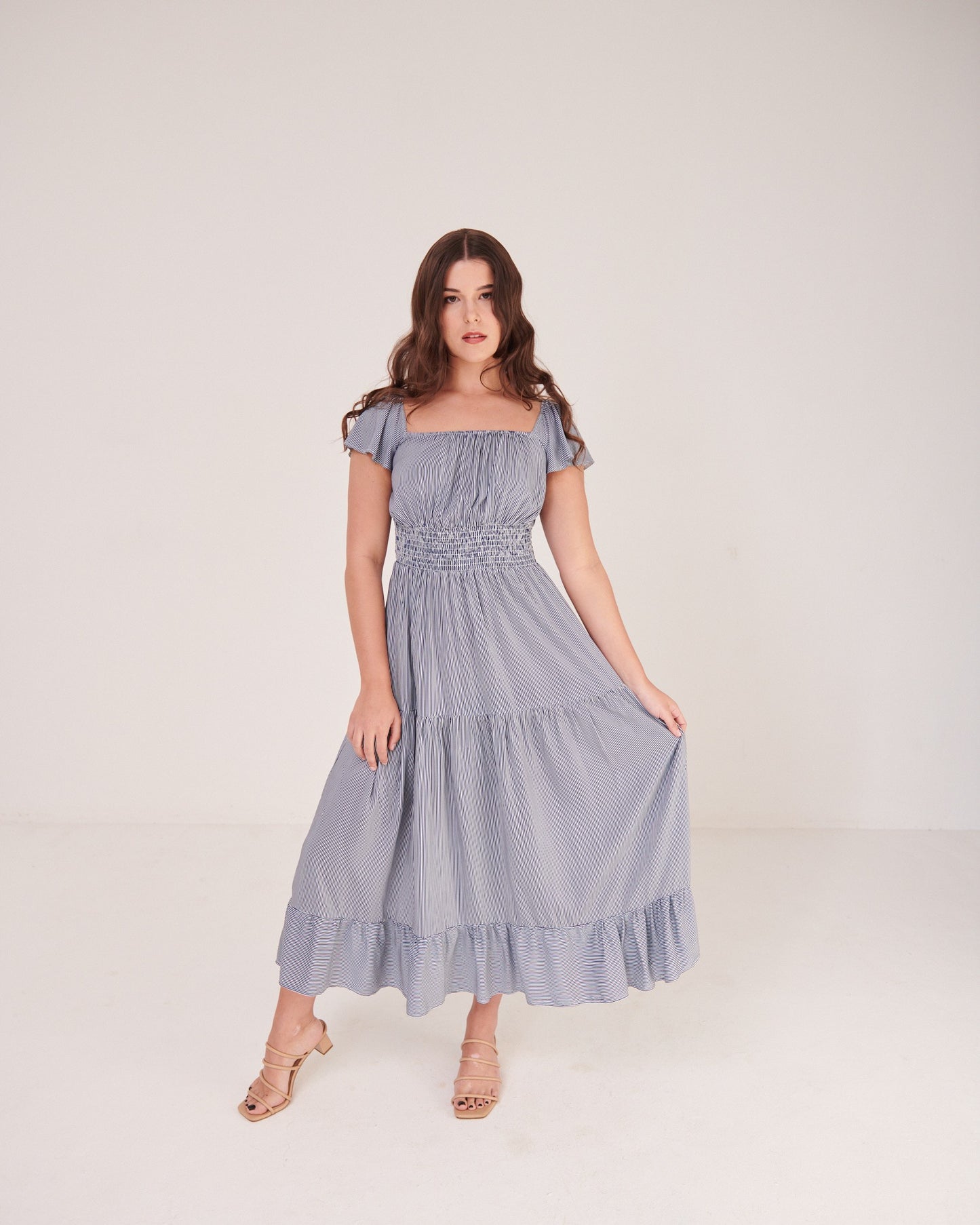 Ophelia Dress Navy Thin Stripe