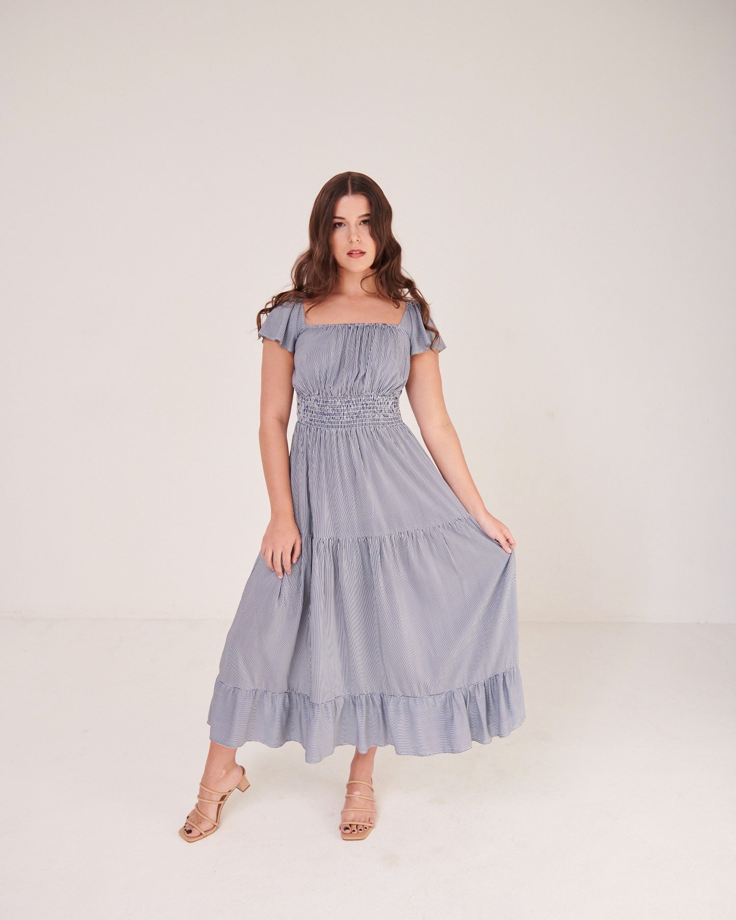 Ophelia Dress Navy Thin Stripe