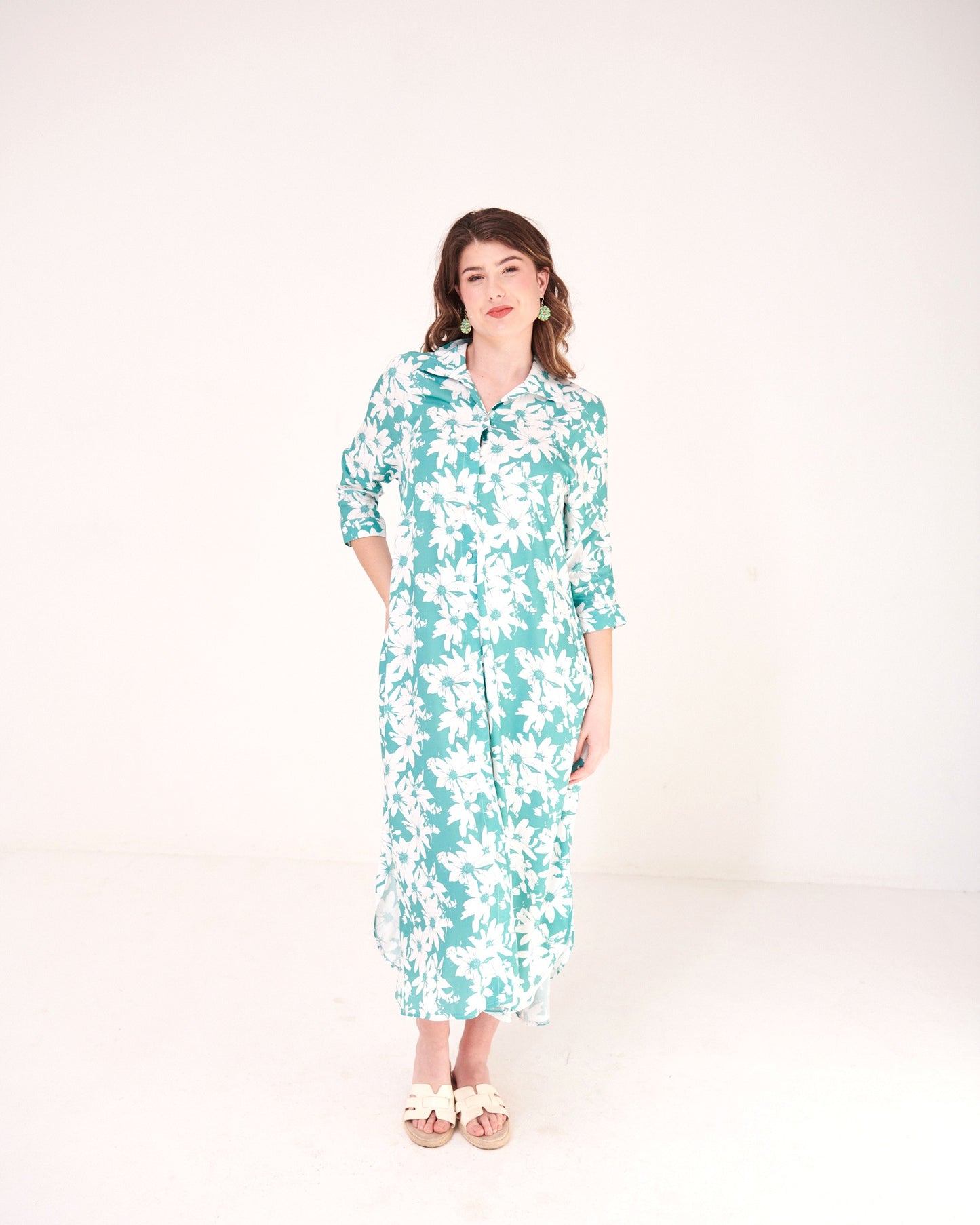 Clara Dress Floral Streak Aqua