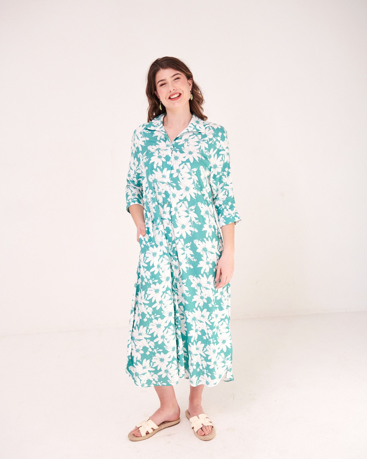 Clara Dress Floral Streak Aqua