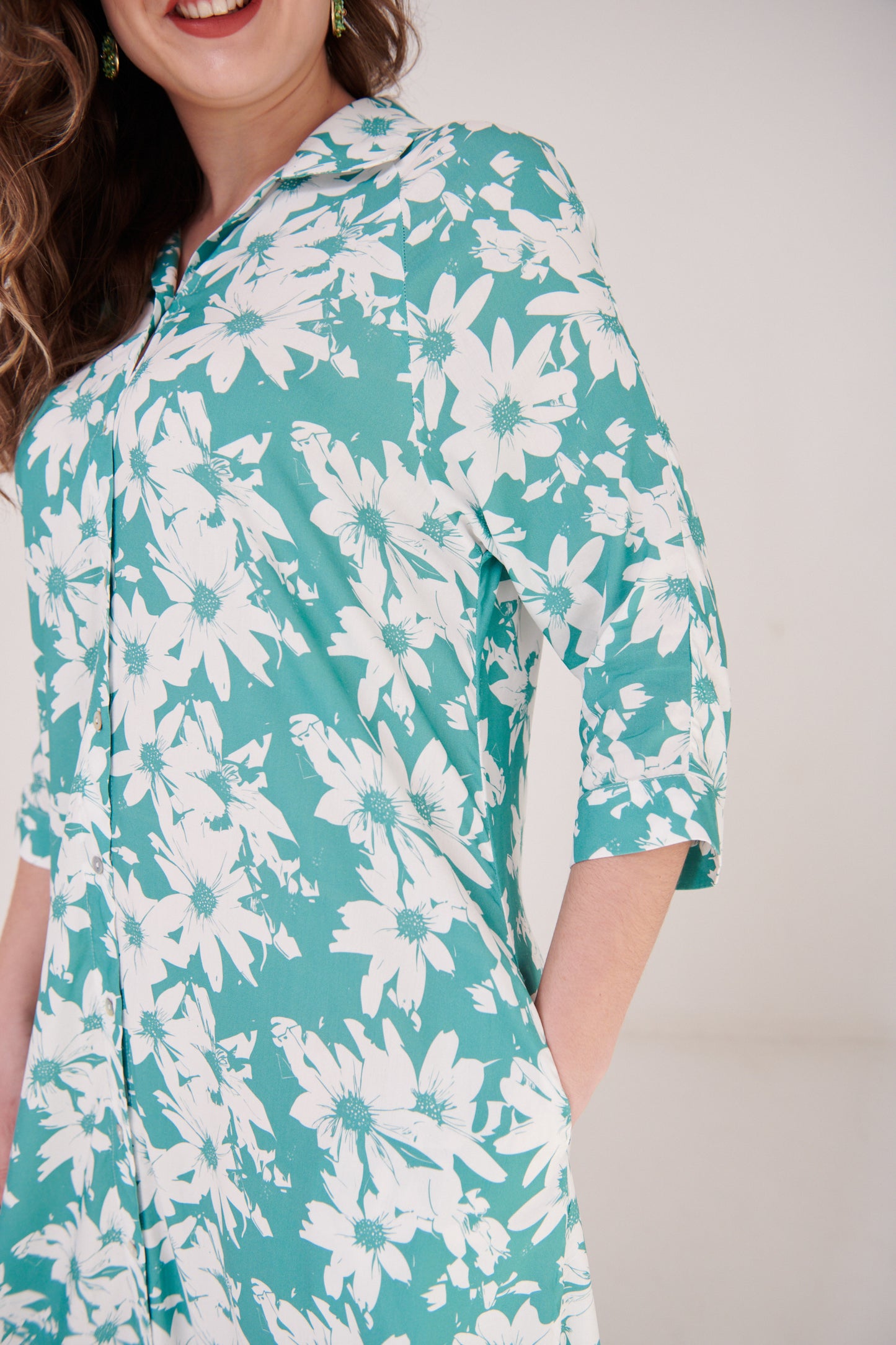Clara Dress Floral Streak Aqua