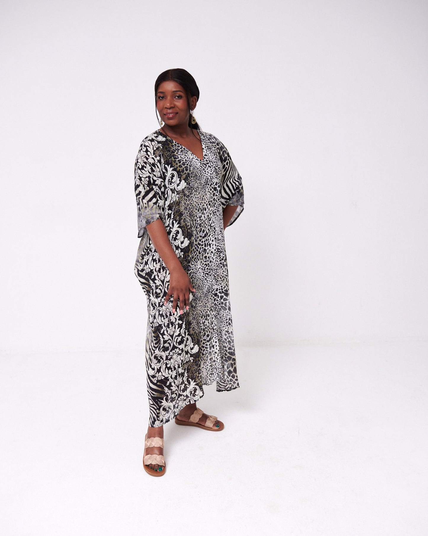 Resort Kaftan Animal Linear Khaki