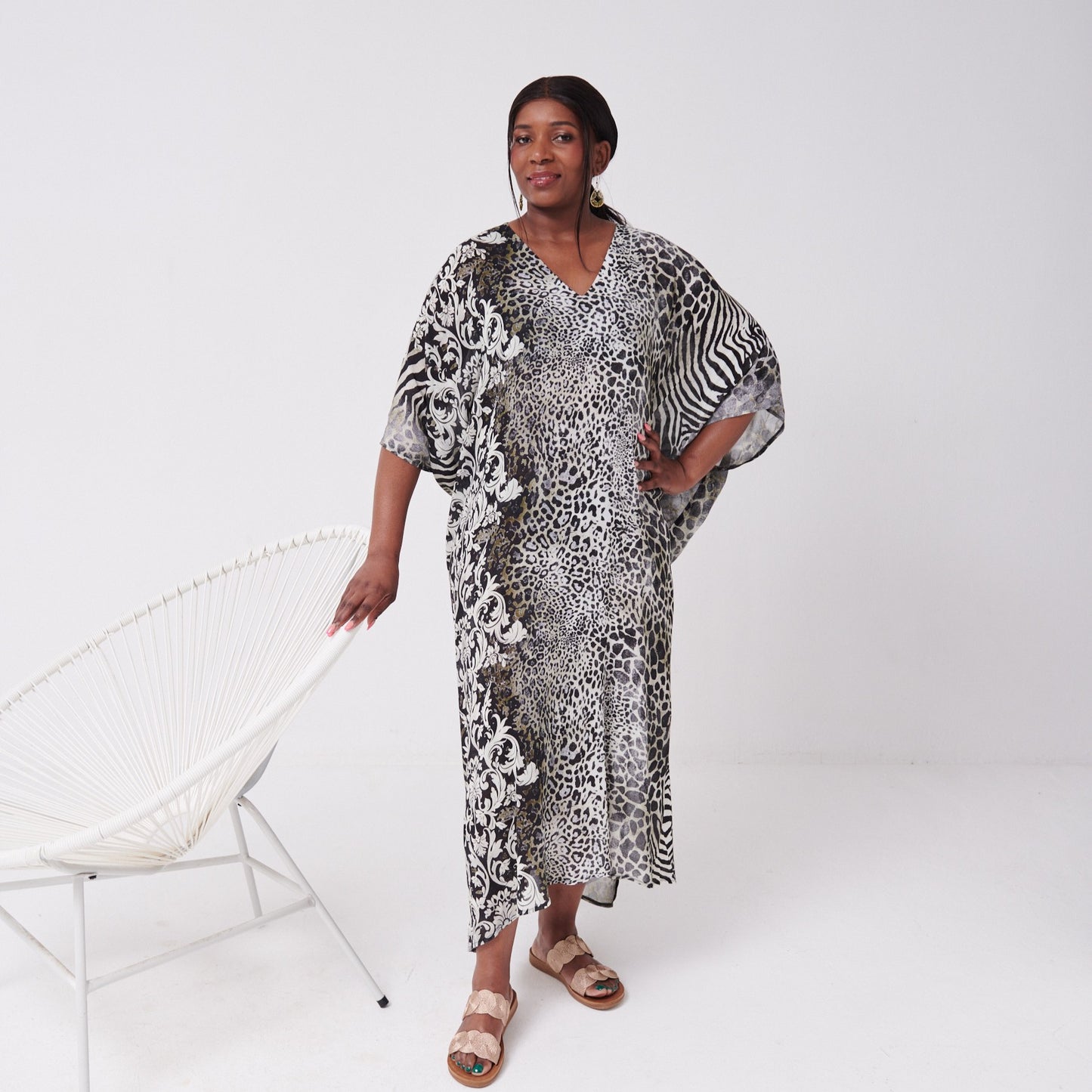 Resort Kaftan Animal Linear Khaki