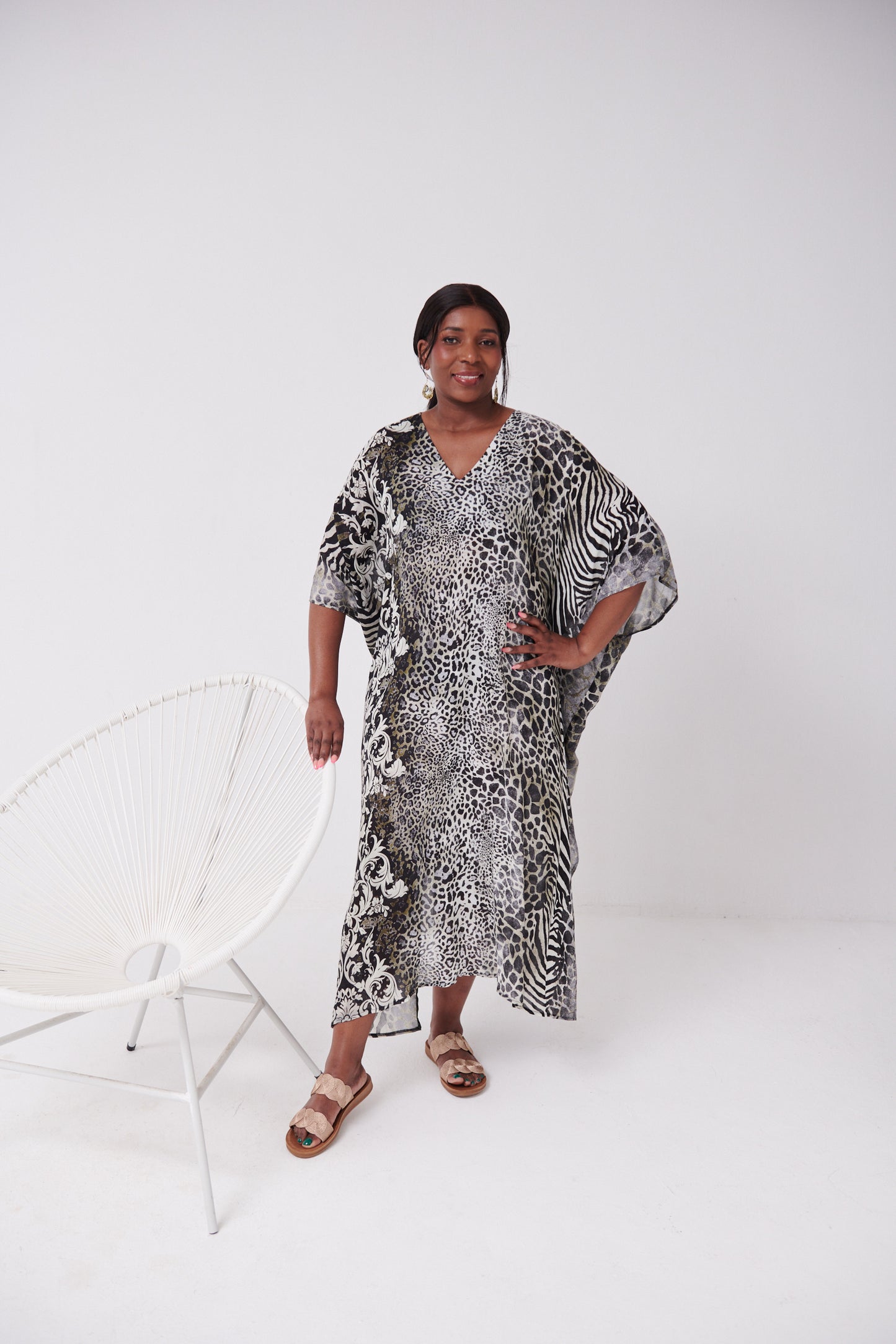 Resort Kaftan Animal Linear Khaki