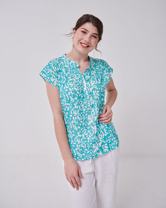 Sara Top Floral Grunge Aqua