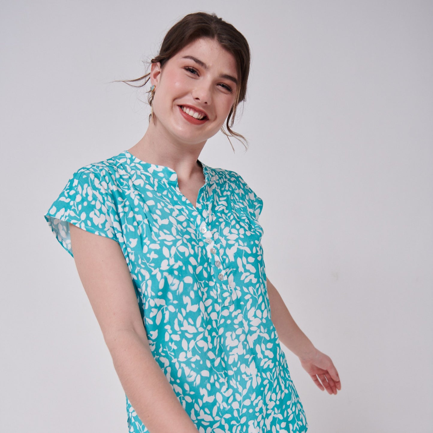 Sara Top Floral Grunge Aqua