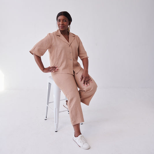 Button Boxy Top Latte