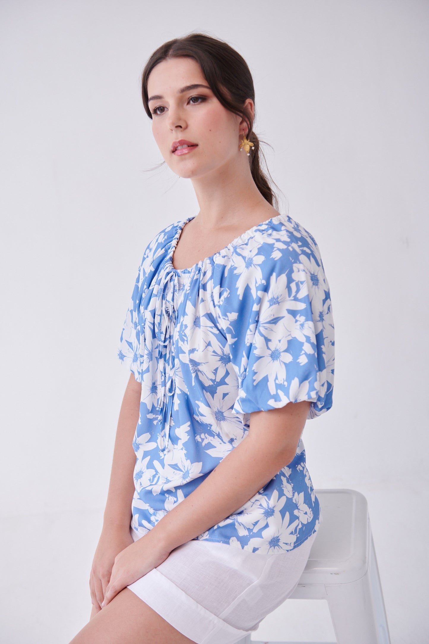 Tiggy Tie Top Floral Streak Bluebell