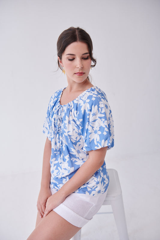 Tiggy Tie Top Floral Streak Bluebell