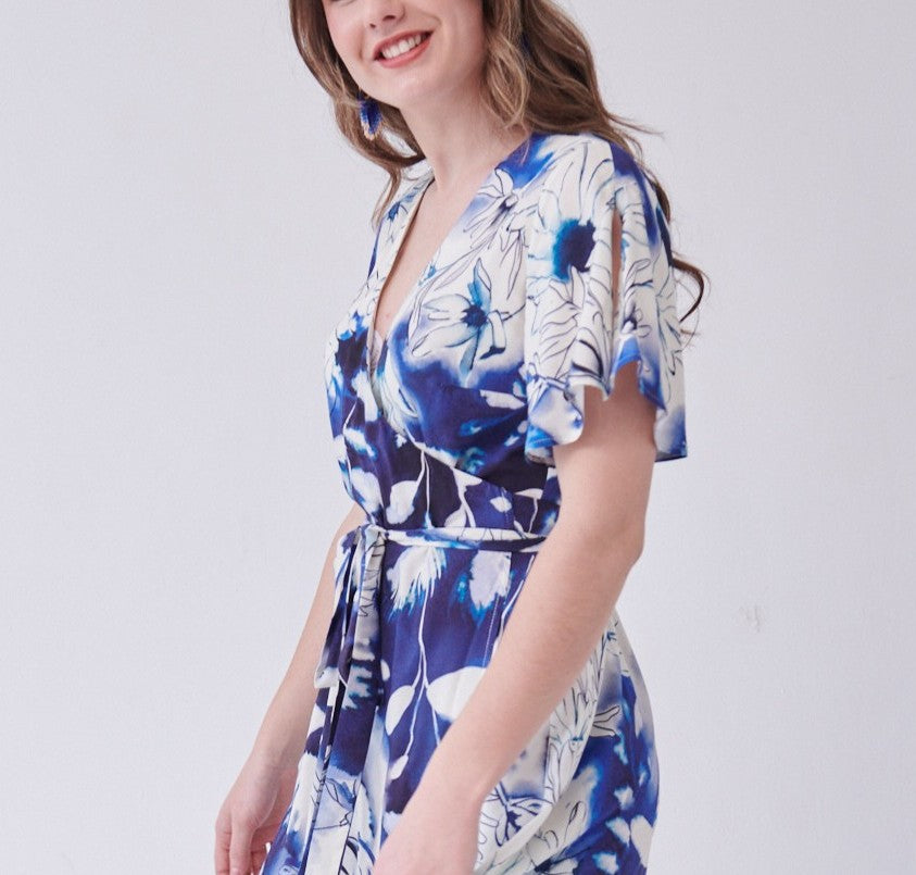Tuscany Wrap Dress Blue Daisies