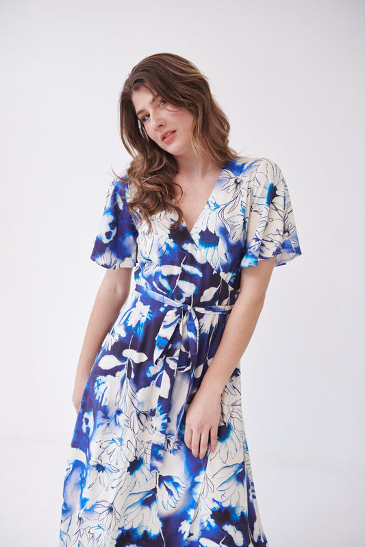 Tuscany Wrap Dress Blue Daisies