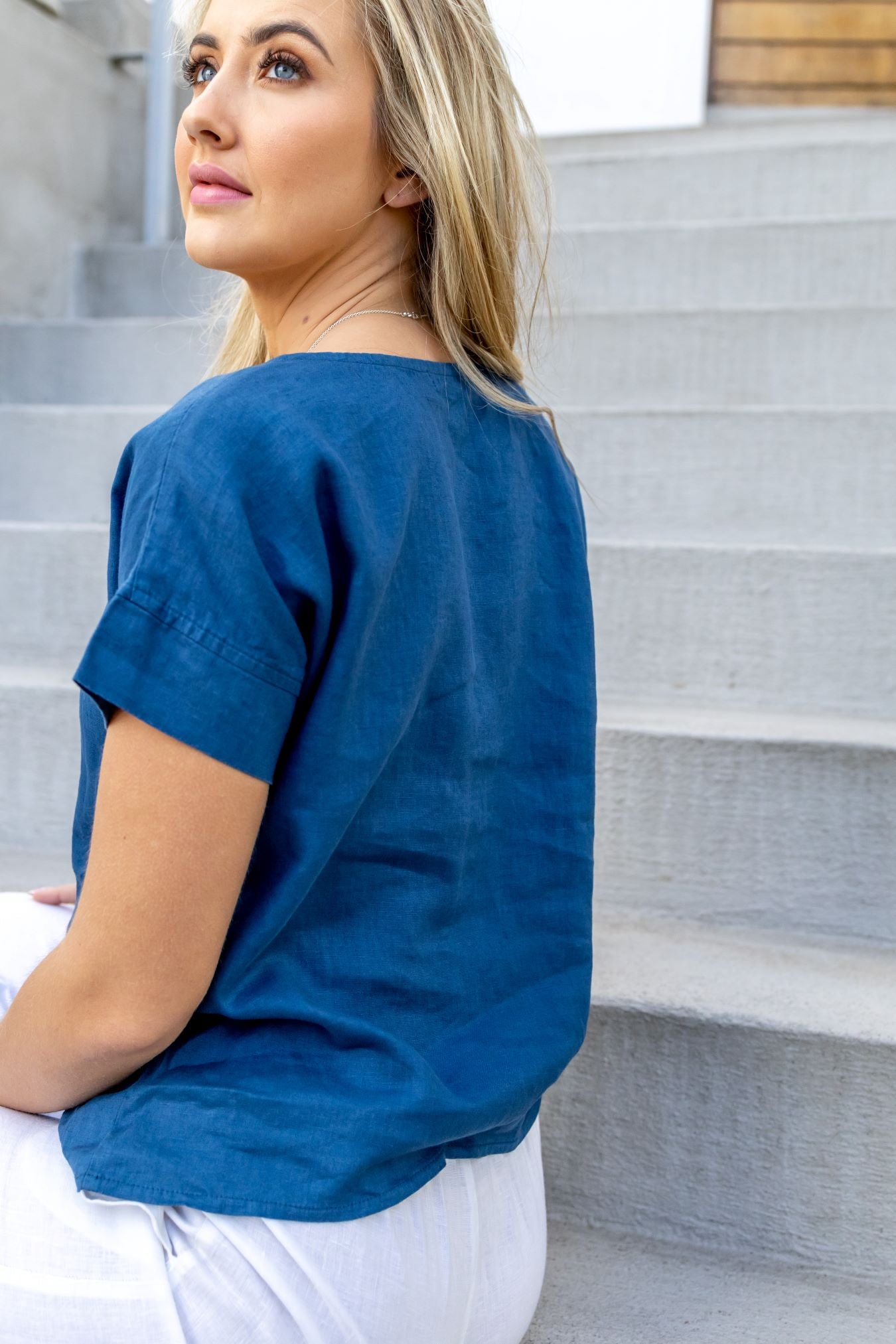 Mykonos Box Top Indigo Linen