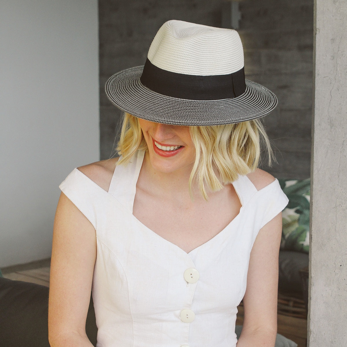 Naledi Fedora Sun Hat Ivory Black