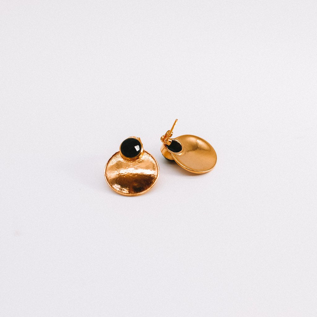 Stone and Solid Circle Earrings