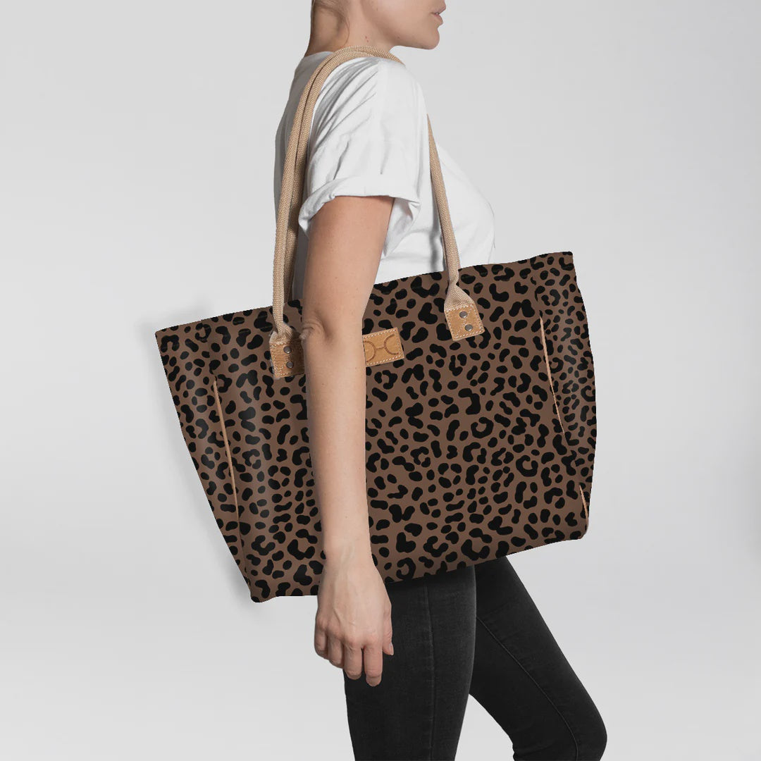 Medium Beach Bag Cheetah Coffee