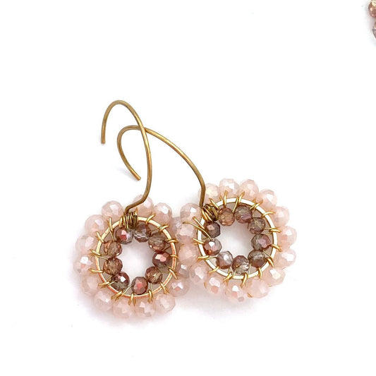 Small Double Beaded Pink Gold Hoops